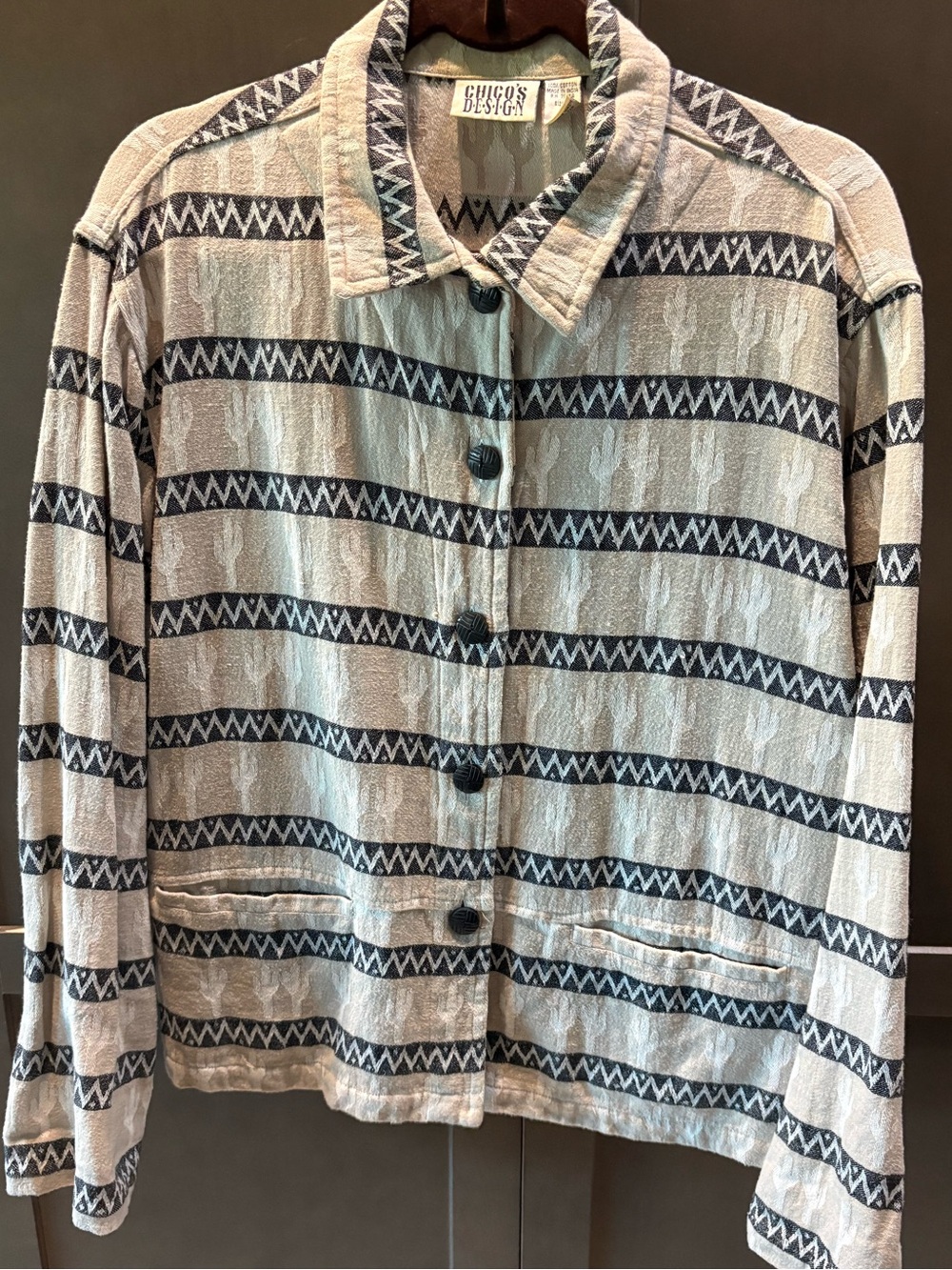Chico’s Design Tan & Black Cotton Southwestern Pattern Shacket, 3/16/XL
